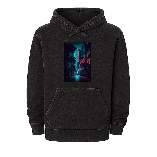Tokyo Japan Japanese Aesthetic Graphic Night Scene Mineral Wash Hoodies
