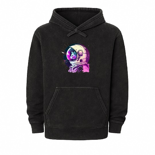 Aesthetic Vaporwave Space Cat 80s 90s Astronaut Mineral Wash Hoodies