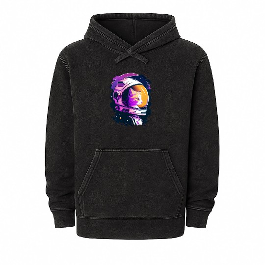 Aesthetic Vaporwave Space Cat 80s 90s Astronaut Mineral Wash Hoodies