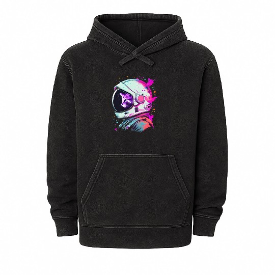 Aesthetic Vaporwave Space Cat 80s 90s Astronaut Mineral Wash Hoodies