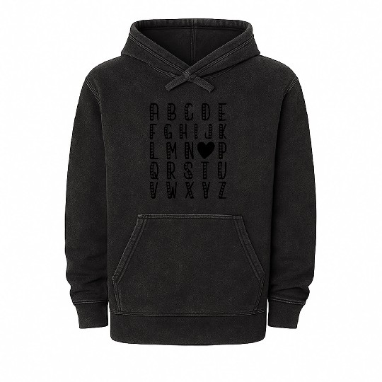 ALPHABET ABC I LOVE YOU VALENTINE'S DAY Mineral Wash Hoodies