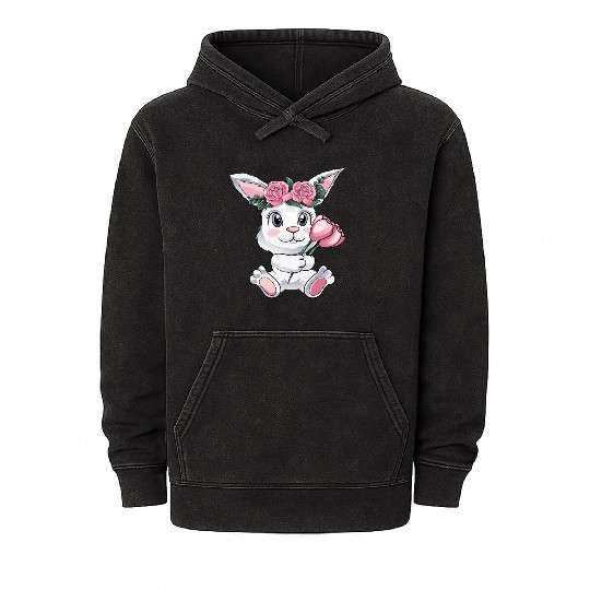 Baby Easter Bunny with Flowers cute Easter Egg Mineral Wash Hoodies