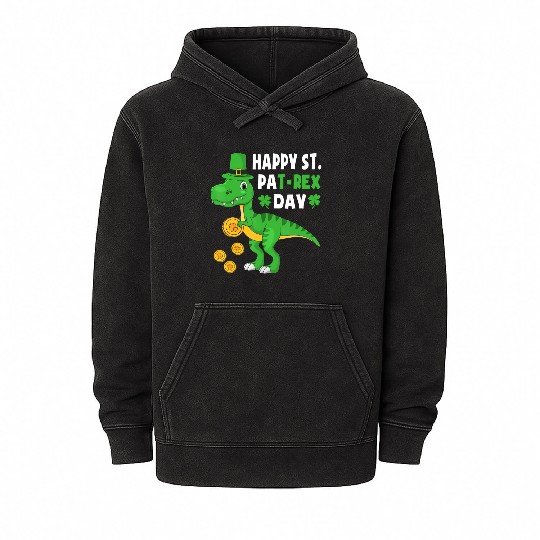 Happy St Pat Trex Dino Saint Patricks Day Dinosaur Mineral Wash Hoodies