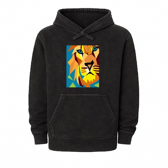Abstract Geometric Lion Mineral Wash Hoodies