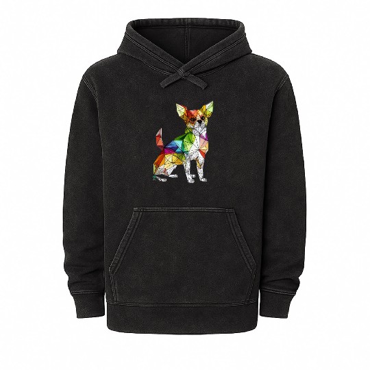 Colorful Origami Chihuahua: A Playful and Mineral Wash Hoodies