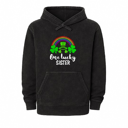 One Lucky Sister St Patrick's Day Sister Mineral Wash Hoodies