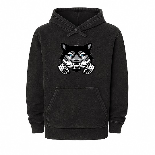 Wolf sport and fitness lovely blend drawing cute Mineral Wash Hoodies