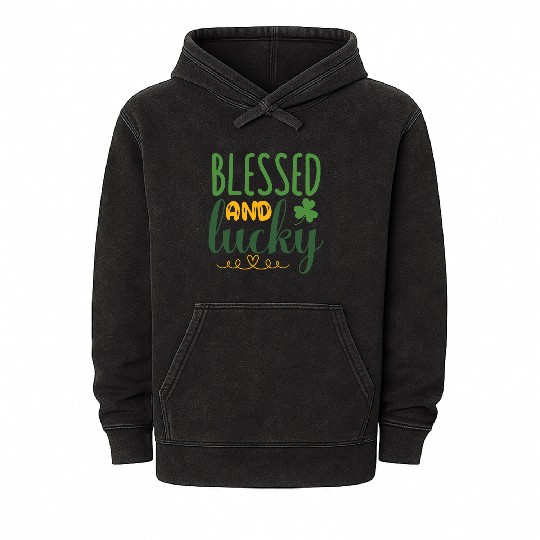 blessed and luckyStPatricks Mineral Wash Hoodies