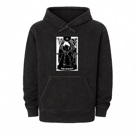 Anime Tarot Card The Hermit Occult Gothic Witch Mineral Wash Hoodies