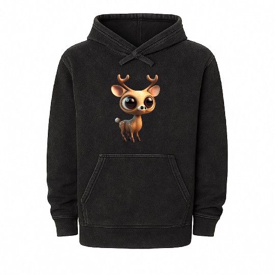 Cute deer cartoon character Mineral Wash Hoodies