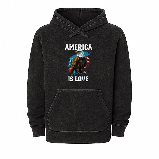America Is Love American Bald Eagle 4th Of July Mineral Wash Hoodies