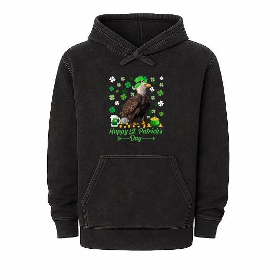 Happy St. Patrick’s Day Eagle Shamrock Mineral Wash Hoodies