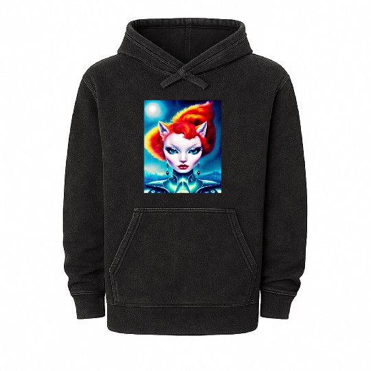 "Alien Cat Woman" Mineral Wash Hoodies