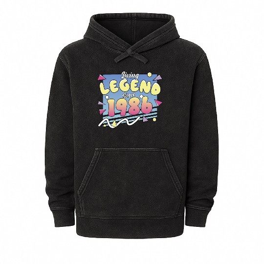 Living Legend Since 1986, 80s Themed Birthday Mineral Wash Hoodies