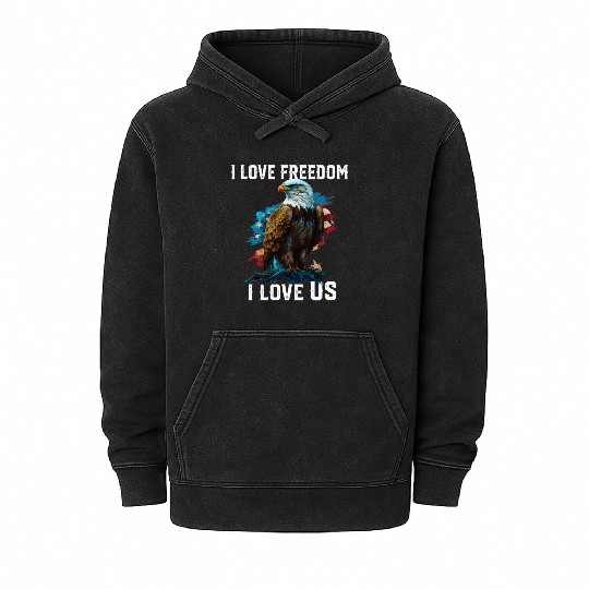 I Love Freedom I Love US American Bald Eagle Mineral Wash Hoodies