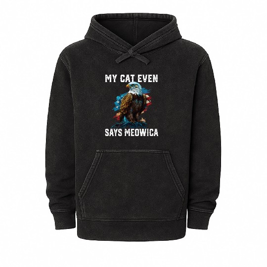 My Cat Even Says Meowica Patriotic Cat Owner USA Mineral Wash Hoodies