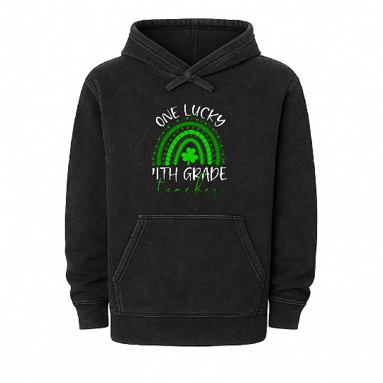 One Lucky 4th Grade Teacher St. Patrick's Day 2022 Mineral Wash Hoodies