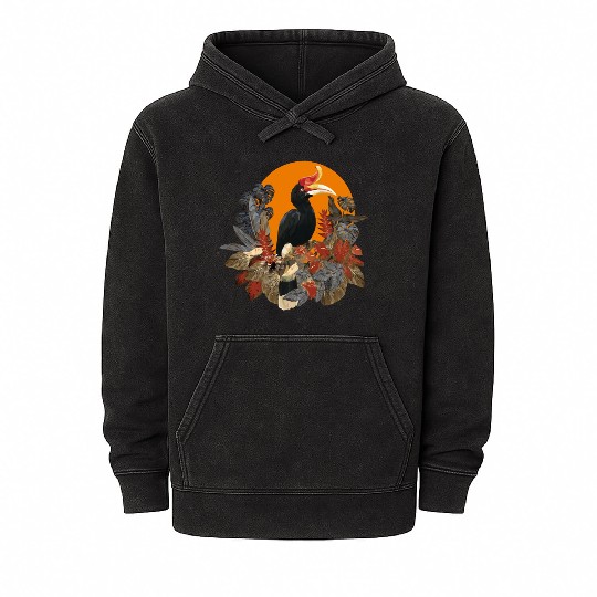 Low Polygonal Of Rhinoceros Hornbill Birds Mineral Wash Hoodies