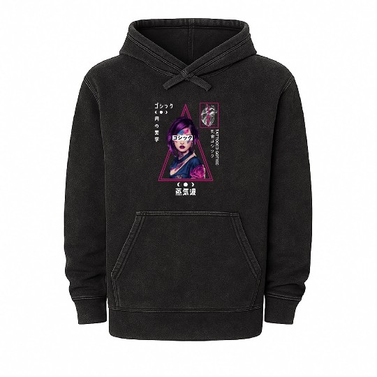 Japanese Goth Aesthetic Girl Gothic Flower Tattoo Mineral Wash Hoodies