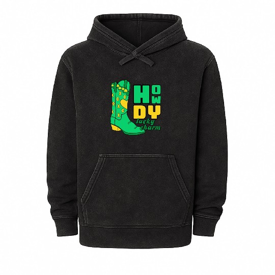 Howdy Lucky Charm St Patrick Day Apparel Mineral Wash Hoodies