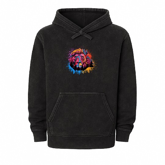 Colorful Rainbow Lion Leo Animal Abstract Color Mineral Wash Hoodies