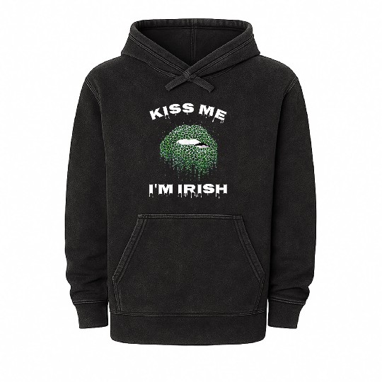 Kiss Me I m Irish Leopard Lips Clover Mineral Wash Hoodies