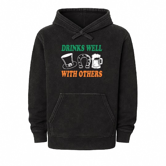 Shamrock Drinks Well With Others St Patrick's Day Mineral Wash Hoodies