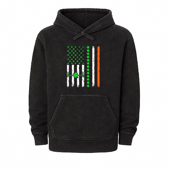 Irish American Flag Ireland St Patrick s Day Lucky Mineral Wash Hoodies