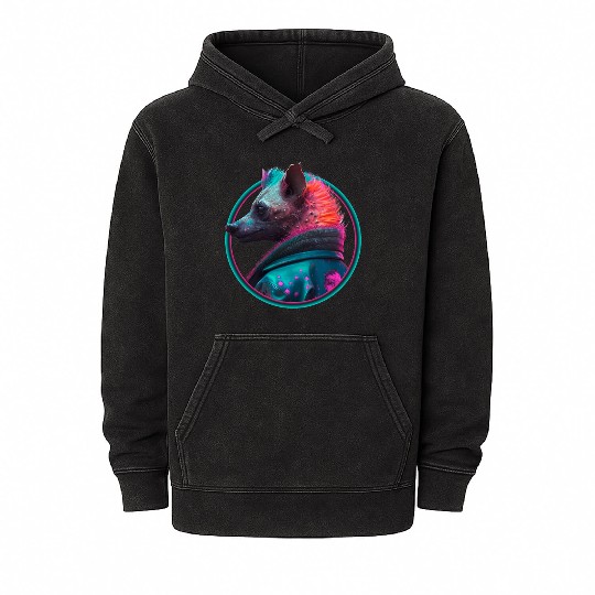 Punk hyena in leather jacket Mineral Wash Hoodies