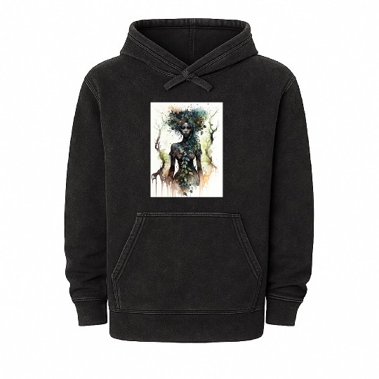 Black Nature Goddess - African American, Woodland Mineral Wash Hoodies