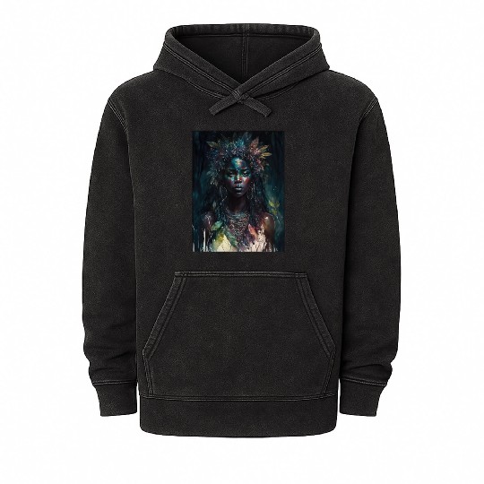 Black Nature Goddess - African American, Woodland Mineral Wash Hoodies