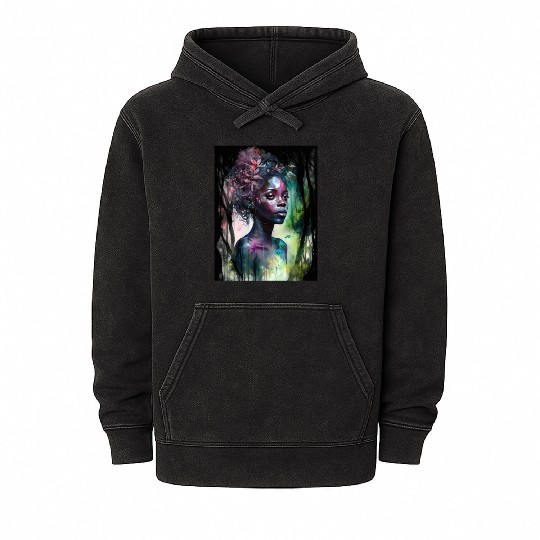 Black Nature Goddess - African American, Woodland Mineral Wash Hoodies