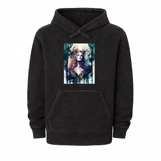 Nature Goddess - Woodland Witchy Forest Greenwoman Mineral Wash Hoodies