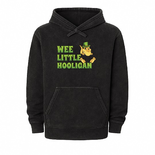 Wee Little Hooligan t-rex Dinosaur St Patrick Day Mineral Wash Hoodies