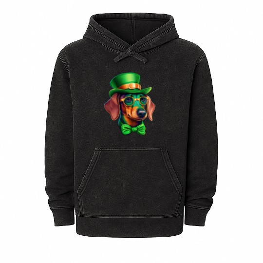 St. Patricks Day Dachshund Wiener Dog Shamrock Mineral Wash Hoodies