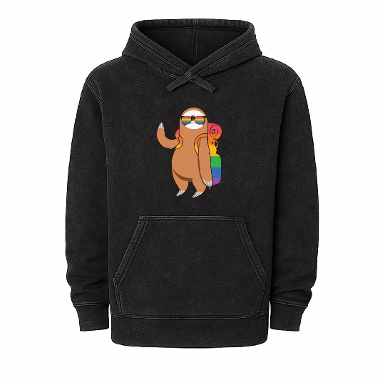 Cute Pocket Sloth LGBT Animal Mineral Wash Hoodies