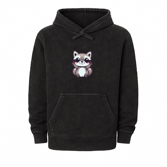 cute chibi raccoon Mineral Wash Hoodies