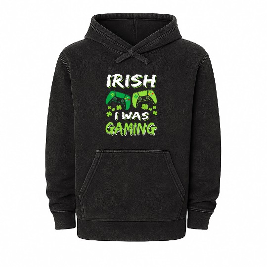 Irish I Was Gaming Funny St Patricks Day Gamer Boy Mineral Wash Hoodies