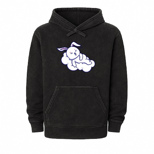 Cute sleep bunny cartoon icon illustration gifts Mineral Wash Hoodies