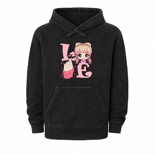 Love Saranghae Finger Heart Korean Anime Chibi Kpo Mineral Wash Hoodies