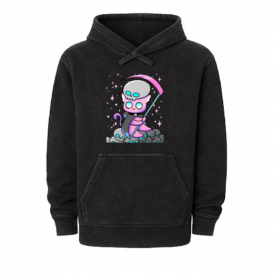 Kawaii Pastel Goth Anime Tarot Card Death Cute Wit Mineral Wash Hoodies