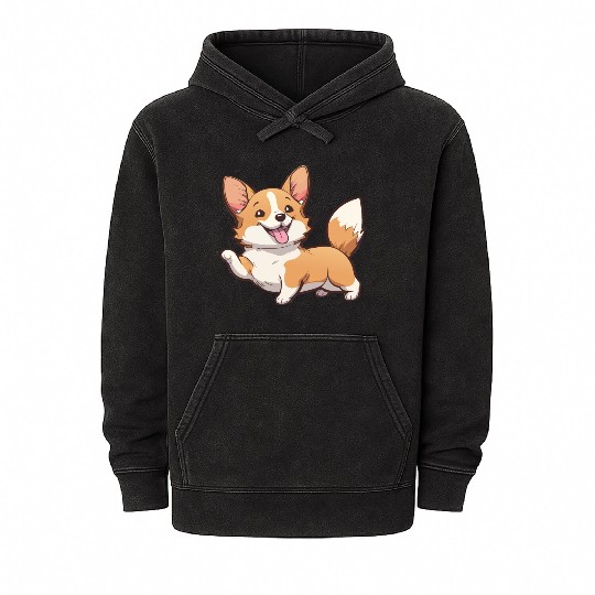 Happy Kawaii Corgi dog Mineral Wash Hoodies