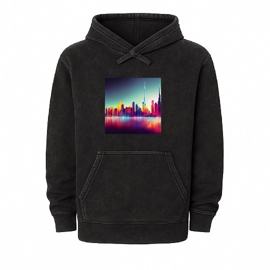Dubai silhouette skyline abstract art Mineral Wash Hoodies