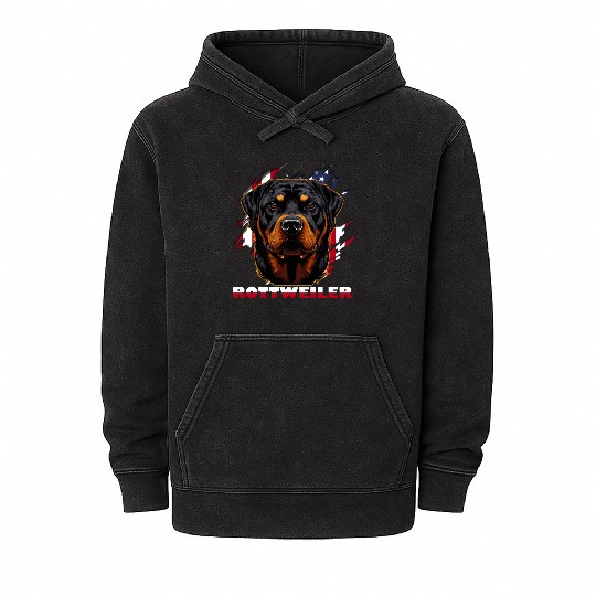 Patriotic Rottweiler Dog US American Flag Mineral Wash Hoodies