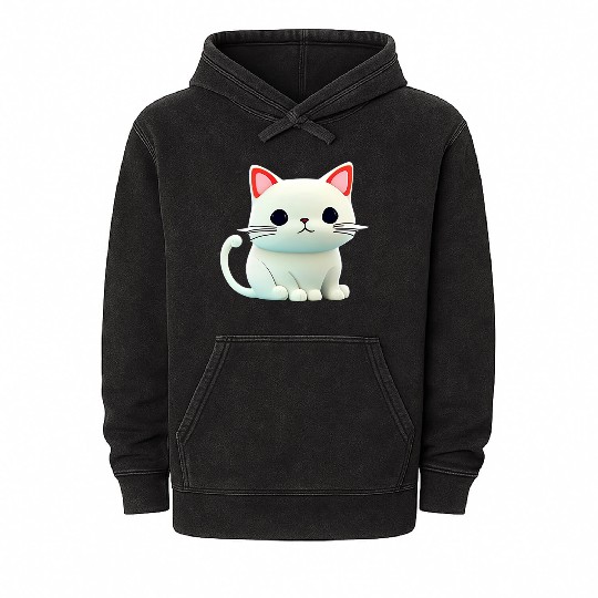 The Feline Fantasy A White Cat Chibi Design Mineral Wash Hoodies