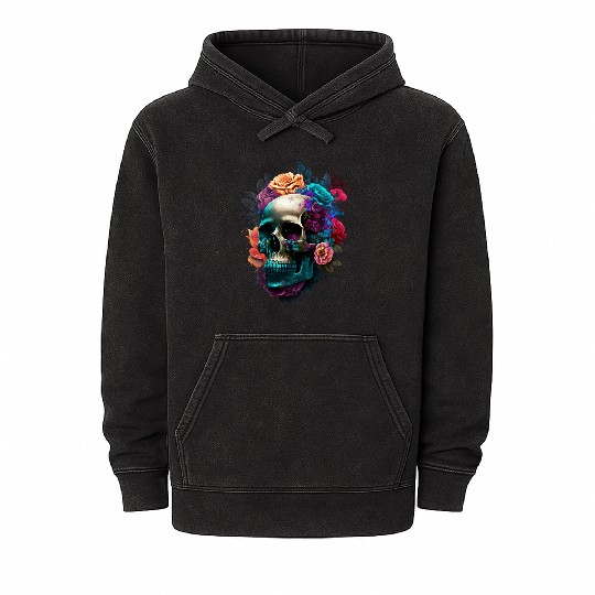 Floral Skull Mineral Wash Hoodies