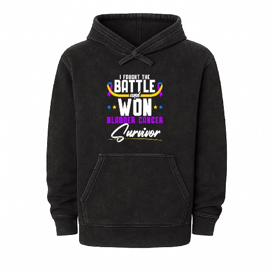 Fought The Battle And Won Bladder Cancer Survivor Mineral Wash Hoodies