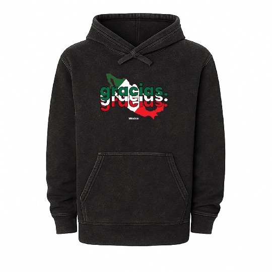 Gracias triple quote, Mexican colors and map Mineral Wash Hoodies