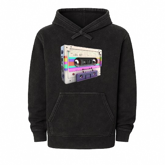 80s Music Cassette Tape : 3D, Neon, 80s songs Mineral Wash Hoodies