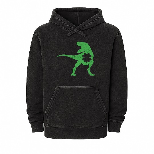 Tyrannosaurus T Rex Dinosaur St Patricks Day Irish Mineral Wash Hoodies